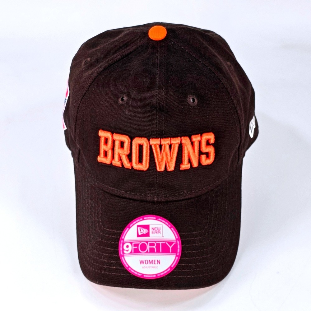 New Era 9FORTY Cleveland Browns Womens Hat Brown Orange NFL Pink Ribbon Patch
